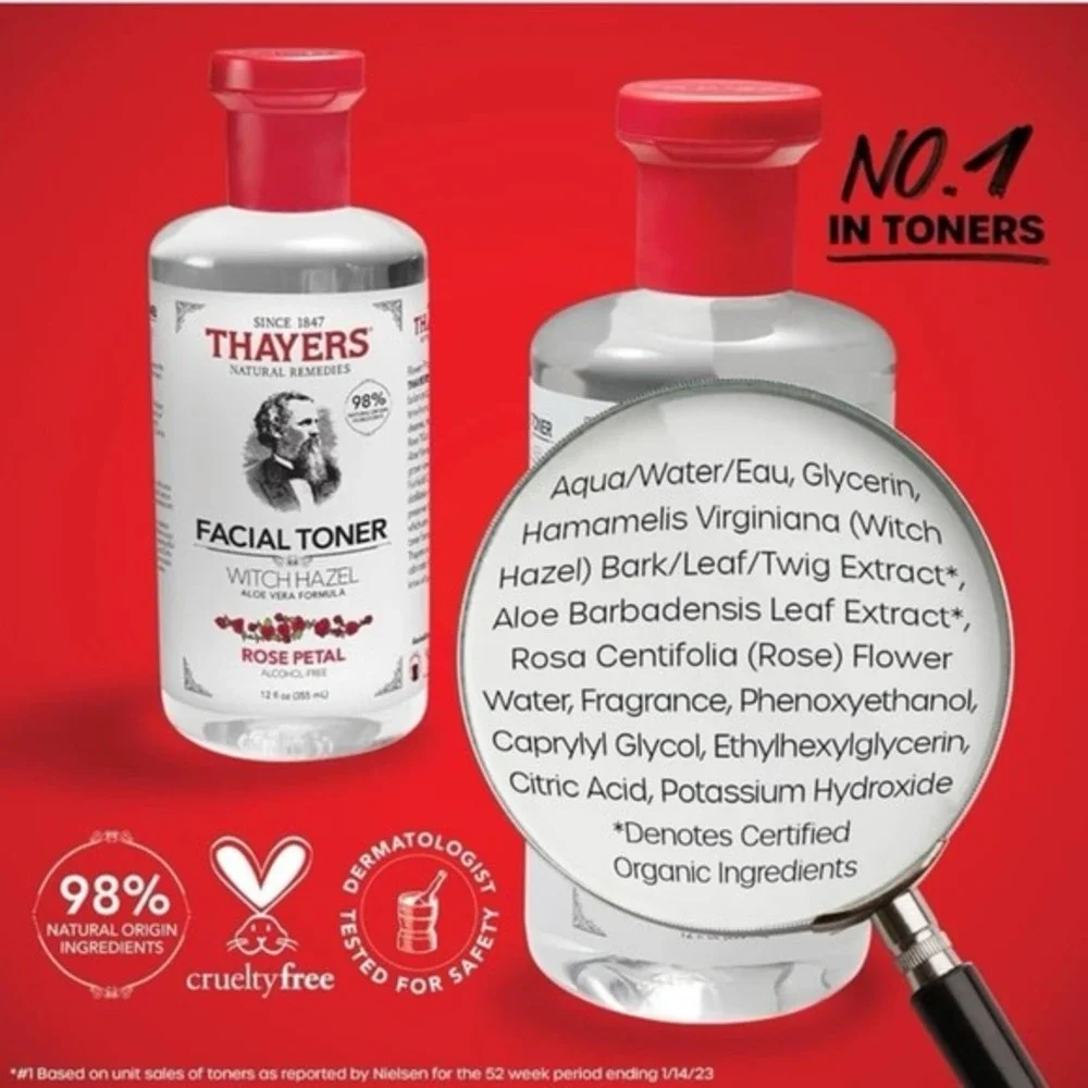 Thayers Alcohol-Free Rose Petal Witch Hazel Facial Toner for Glowing Skin, Sooth